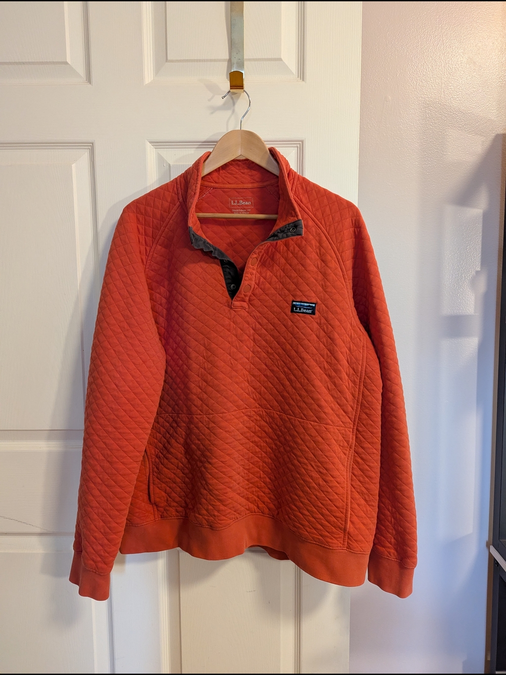 L.L. Bean Quilted Orange Snap-Placket Pullover